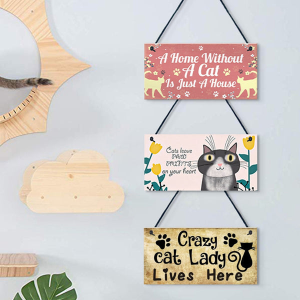 HKM-7762877 Vintage Style Wooden Cat Pendant for Pets with Cartoon Patterns and Tags