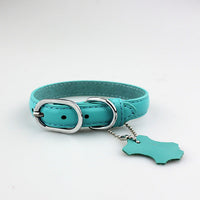HKM-7763261 Pet Leather Collar - Monochrome Color Options in Blue, Black, Red, Purple, Yellow, Green, Lake Blue, Brown, Available Sizes XS to XL