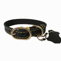HKM-7763261 Pet Leather Collar - Monochrome Color Options in Blue, Black, Red, Purple, Yellow, Green, Lake Blue, Brown, Available Sizes XS to XL