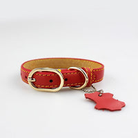 HKM-7763261 Pet Leather Collar - Monochrome Color Options in Blue, Black, Red, Purple, Yellow, Green, Lake Blue, Brown, Available Sizes XS to XL