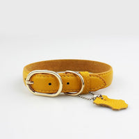 HKM-7763261 Pet Leather Collar - Monochrome Color Options in Blue, Black, Red, Purple, Yellow, Green, Lake Blue, Brown, Available Sizes XS to XL