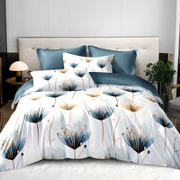HKM-776339 Blue and White Floral Microfiber Duvet Cover Set - 3 Pieces for Twin, Full, Queen, King Sizes