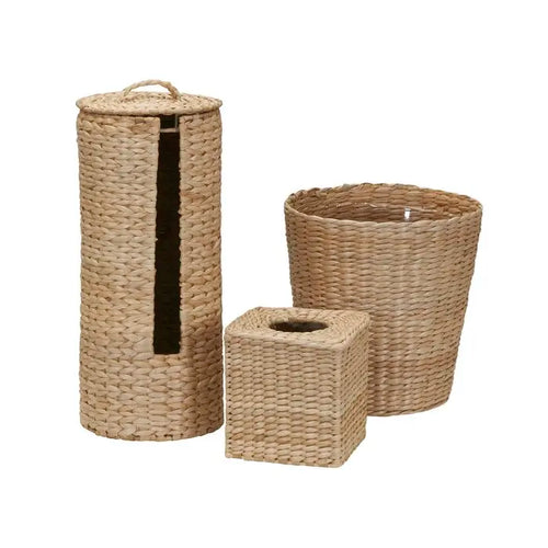 HKM-776595 Elegant Water Hyacinth 3-Piece Bathroom Accessory Set for Home Decor