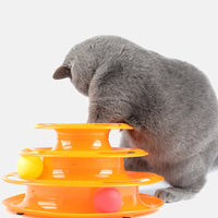 HKM-7766077 Three-Tier Wooden Cat Turntable Toy - Durable Pine and PP Plastic - Engaging Play for Cats