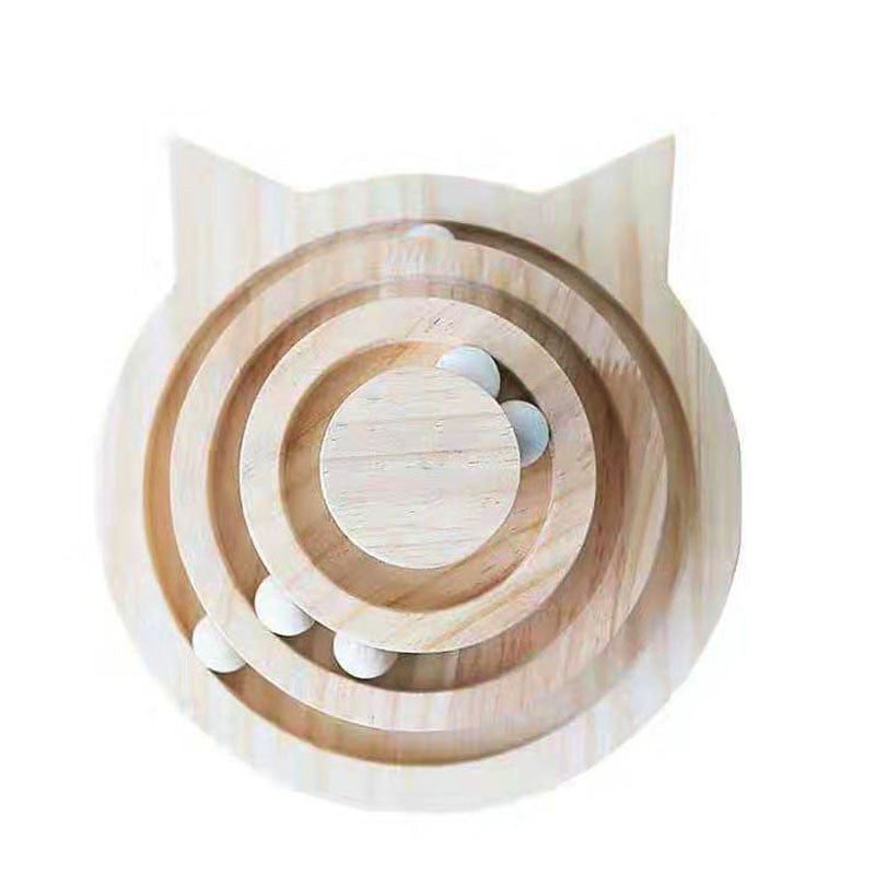 HKM-7766077 Three-Tier Wooden Cat Turntable Toy - Durable Pine and PP Plastic - Engaging Play for Cats