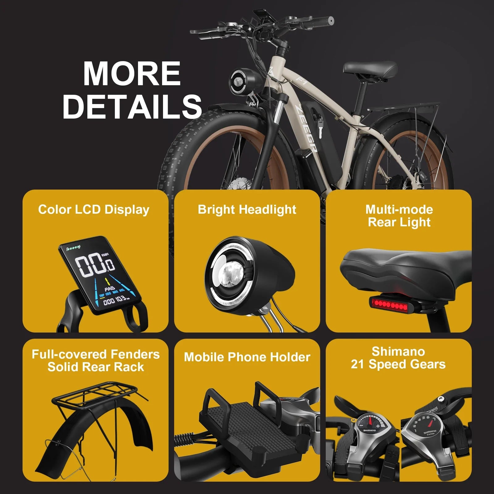 HKM-776723 Electric Mountain Bike with 1000W Motor, 48V 16Ah Battery, 7-Speed Gears, and Hydraulic Disc Brakes - 26 Inch Fat Tire E-Bike for Adults