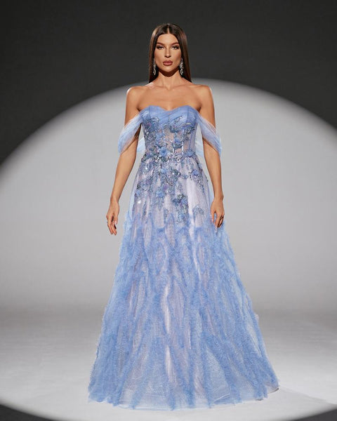 HKM-776723 Elegant Blue Evening Gown for Women - EZ25109 Design