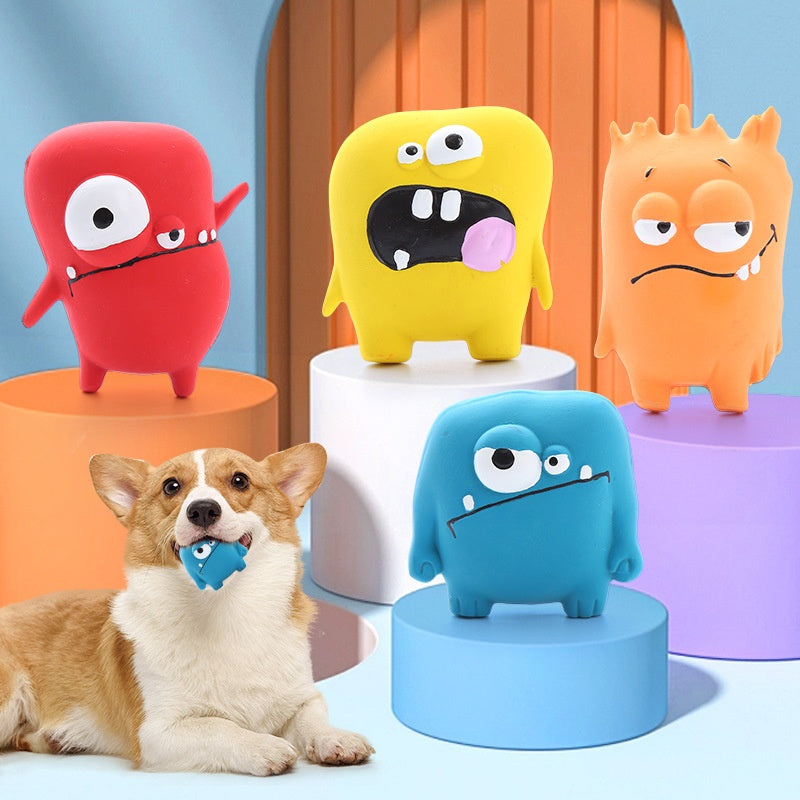 HKM-7767613 Vocalization Bite Molar Dog Toy in Assorted Monster Designs - Durable Latex for Chewing Fun