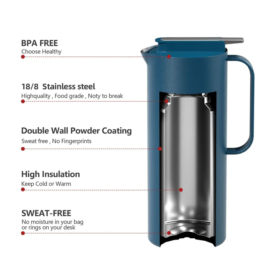 HKM-776787 Large Capacity 47oz Double Wall Insulated Stainless Steel Vacuum Coffee and Tea Pot