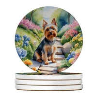 HKM-7768509 Silky Terrier Absorbent Sandstone Coasters - Set of 4 with Cork Backing for Home Decor