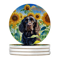 HKM-7768509 Silky Terrier Absorbent Sandstone Coasters - Set of 4 with Cork Backing for Home Decor
