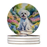 HKM-7768509 Silky Terrier Absorbent Sandstone Coasters - Set of 4 with Cork Backing for Home Decor
