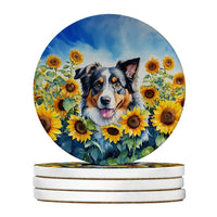 HKM-7768509 Silky Terrier Absorbent Sandstone Coasters - Set of 4 with Cork Backing for Home Decor