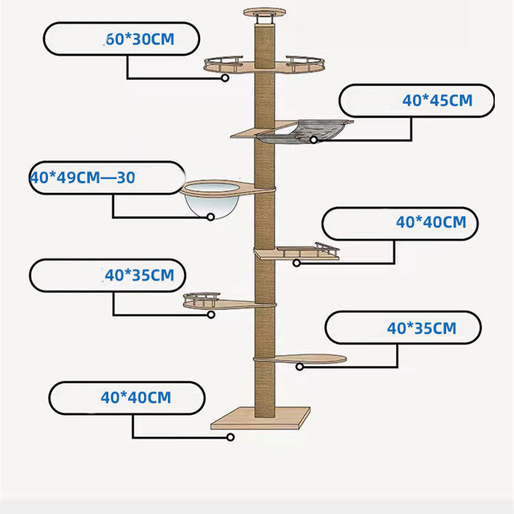 HKM-7770301 Stylish Solid Pine Cat Climbing Frame with Space Capsule and Hammocks