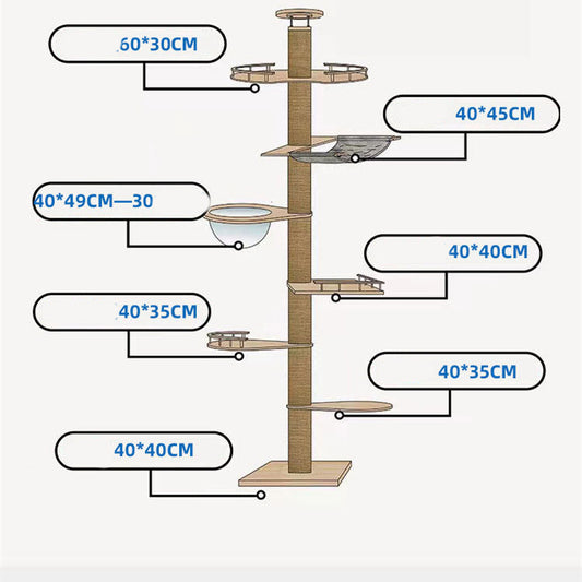 HKM-7770301 Stylish Solid Pine Cat Climbing Frame with Space Capsule and Hammocks