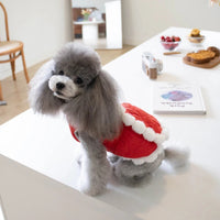 HKM-7771453 Pet Winter Clothing with Thick Fur Collar and Red Chinese Knot Design