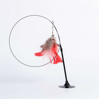 HKM-7771837 Suction Cup Cat Teaser Stick with Elastic Steel Wire and Feather Ends