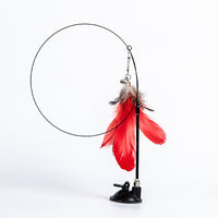 HKM-7771837 Suction Cup Cat Teaser Stick with Elastic Steel Wire and Feather Ends
