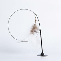 HKM-7771837 Suction Cup Cat Teaser Stick with Elastic Steel Wire and Feather Ends