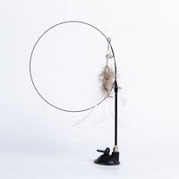 HKM-7771837 Suction Cup Cat Teaser Stick with Elastic Steel Wire and Feather Ends