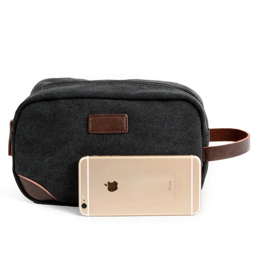 HKM-777235 Canvas Toiletry Bag for Men - PU and Cowhide Material, 24cm x 10cm x 14cm