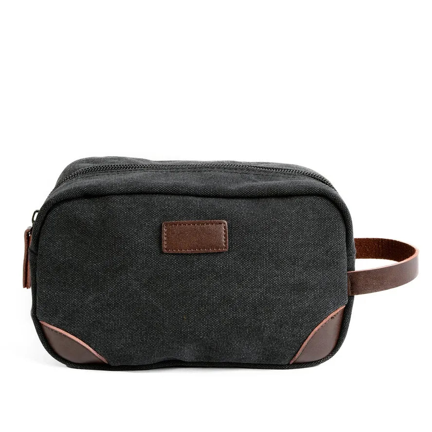 HKM-777235 Canvas Toiletry Bag for Men - PU and Cowhide Material, 24cm x 10cm x 14cm