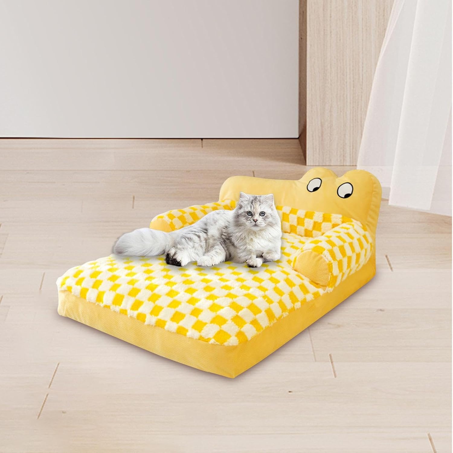 HKM-7774269 Washable Plush Dog Sofa Bed with Antislip Base for Cats and Small Dogs, Multiple Sizes Available