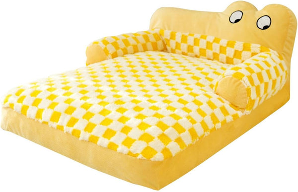 HKM-7774269 Washable Plush Dog Sofa Bed with Antislip Base for Cats and Small Dogs, Multiple Sizes Available