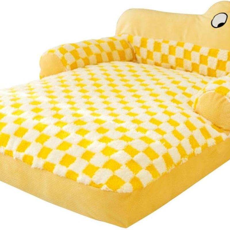 HKM-7774269 Washable Plush Dog Sofa Bed with Antislip Base for Cats and Small Dogs, Multiple Sizes Available