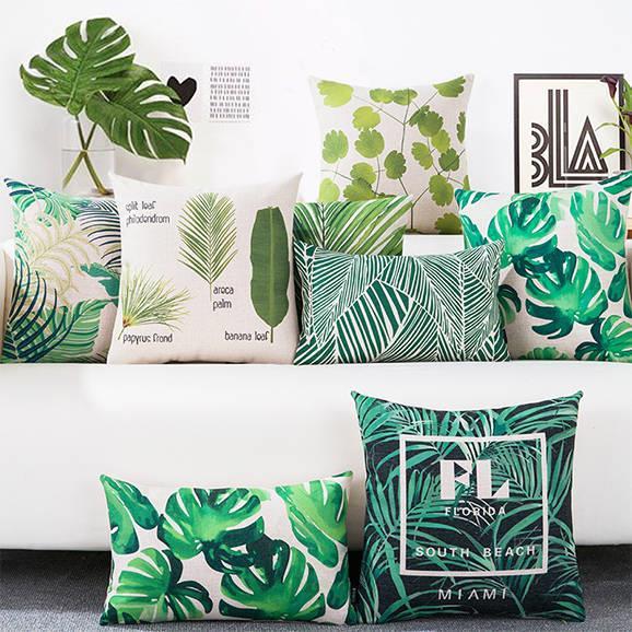 HKM-777555 Medium Plant Rainforest Series Pillow - 45x45cm Thick Blended Fabric with Nature-Inspired Designs