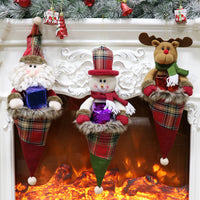 HKM-777619 Christmas Pendant Gift Bag for Elderly - Non-Woven Fabric, Snowman & Elk Design, 47x16CM