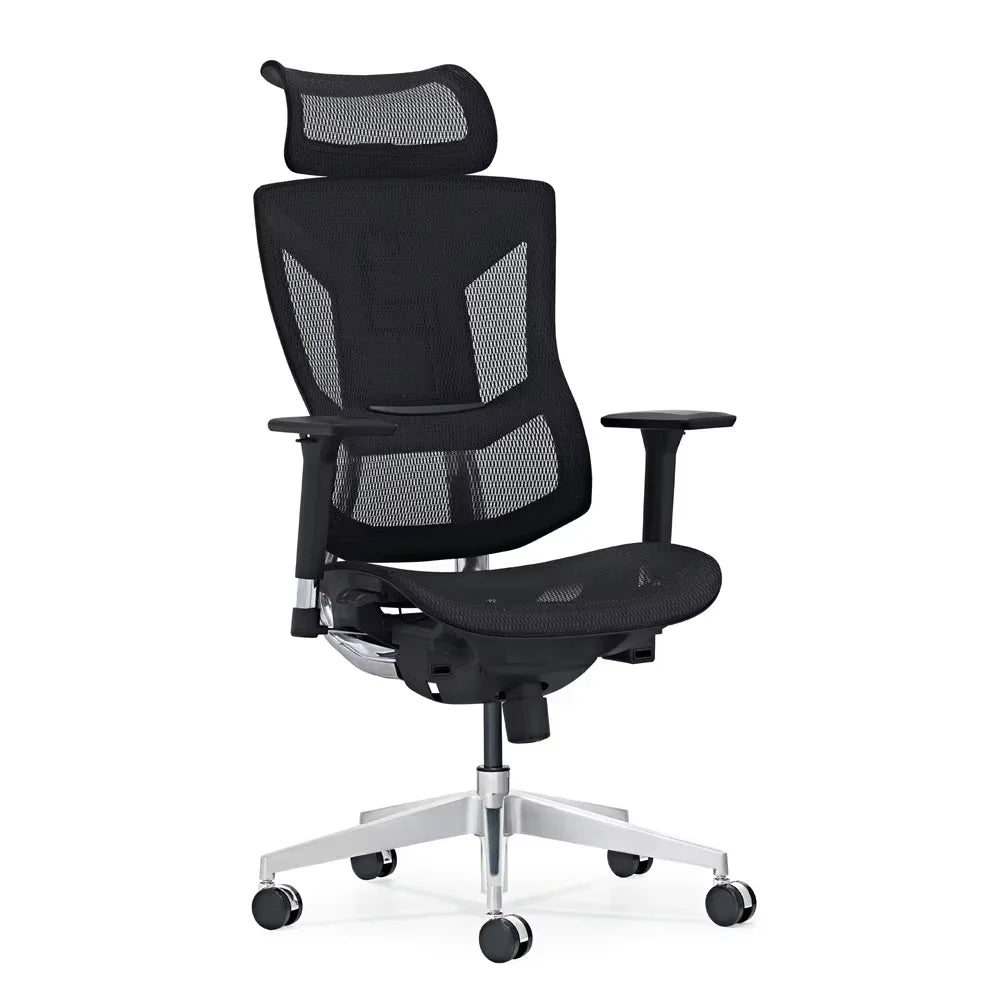 HKM-777619 Contemporary Black Fabric Reclining Office Chair with Adjustable Headrest for Ergonomic Comfort