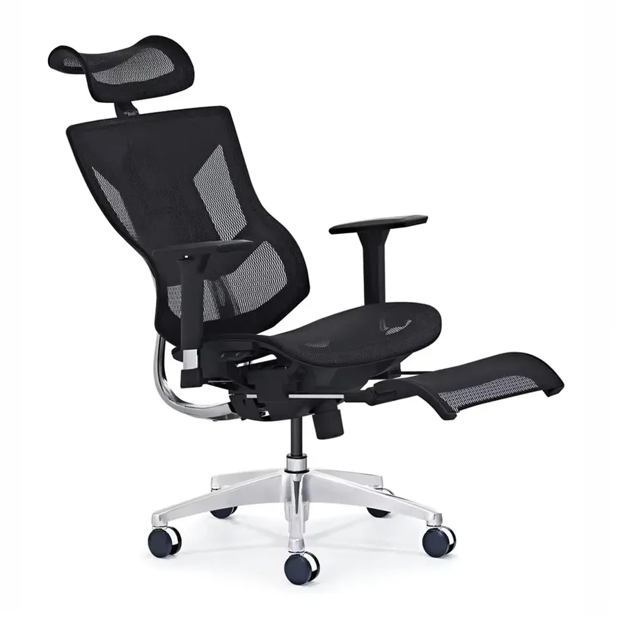 HKM-777619 Contemporary Black Fabric Reclining Office Chair with Adjustable Headrest for Ergonomic Comfort