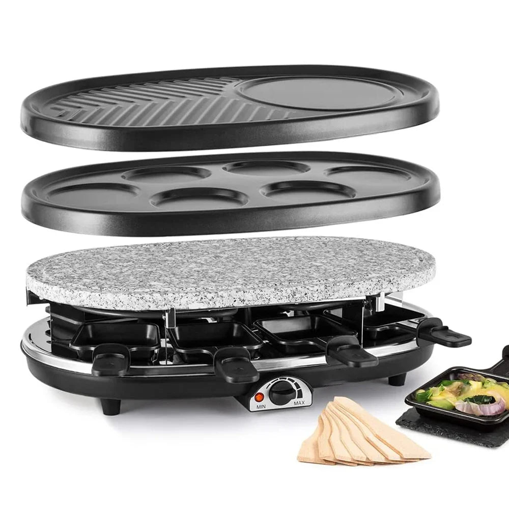 HKM-777683 1500W Adjustable Electric BBQ Grill with 8 Non-Stick Indoor Raclette Pans