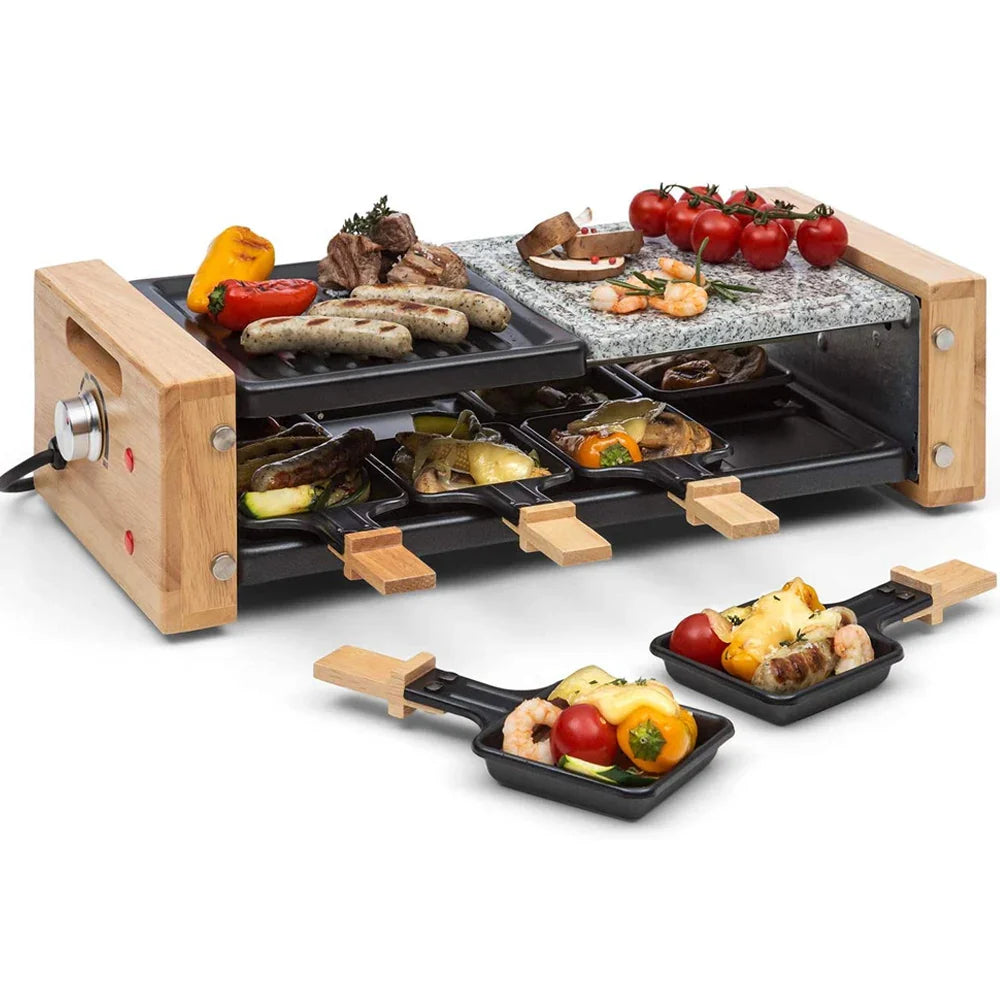 HKM-777683 1500W Adjustable Electric BBQ Grill with 8 Non-Stick Indoor Raclette Pans