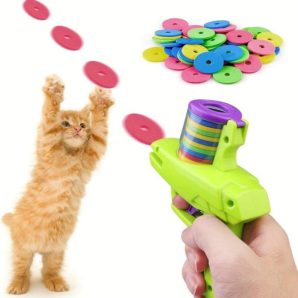 HKM-777683 Interactive Cat Toy Launcher for Foam Discs - Durable Battery-Free Plastic Design for Endless Fun