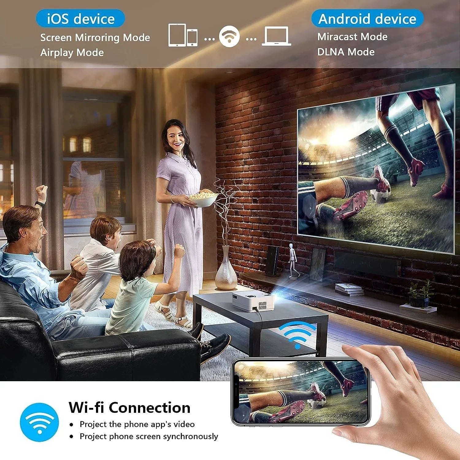 HKM-777683 Portable 4K Home Theater Projector with Smart DLP, 5400mAh Battery, and Dual Wifi Connectivity for Travel