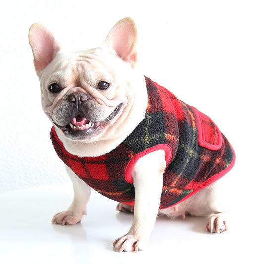 HKM-7777341 French Red Checkered Double Layer Vest for Dogs - Casual Two-Legged Clothing in Sizes XS-XXL
