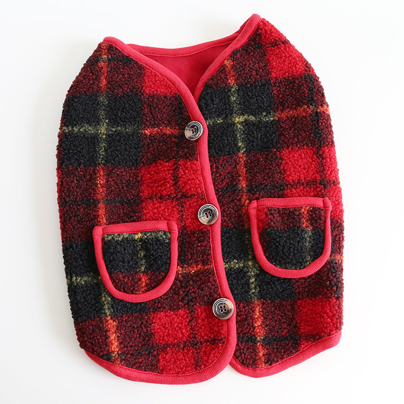 HKM-7777341 French Red Checkered Double Layer Vest for Dogs - Casual Two-Legged Clothing in Sizes XS-XXL