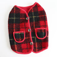 HKM-7777341 French Red Checkered Double Layer Vest for Dogs - Casual Two-Legged Clothing in Sizes XS-XXL