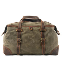HKM-777747 Army Green Waterproof Waxed Canvas and Cowhide Leather Duffle Bag - 52cm x 22cm x 30cm