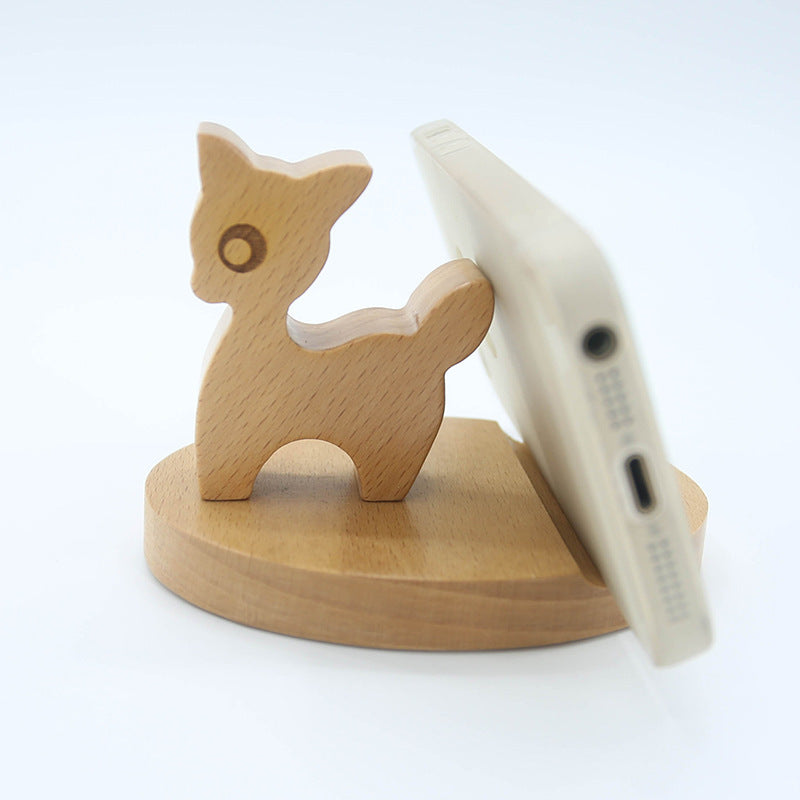 HKM-777875 Beech Wood Lazy Phone Holder – Custom Lettering Mobile Stand with Unique Animal Designs