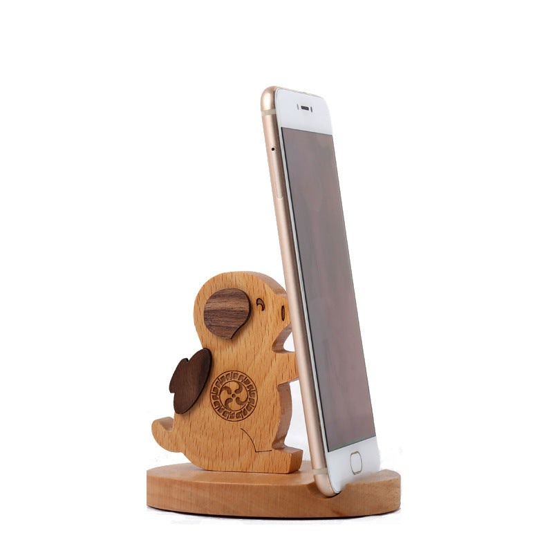 HKM-777875 Beech Wood Lazy Phone Holder – Custom Lettering Mobile Stand with Unique Animal Designs