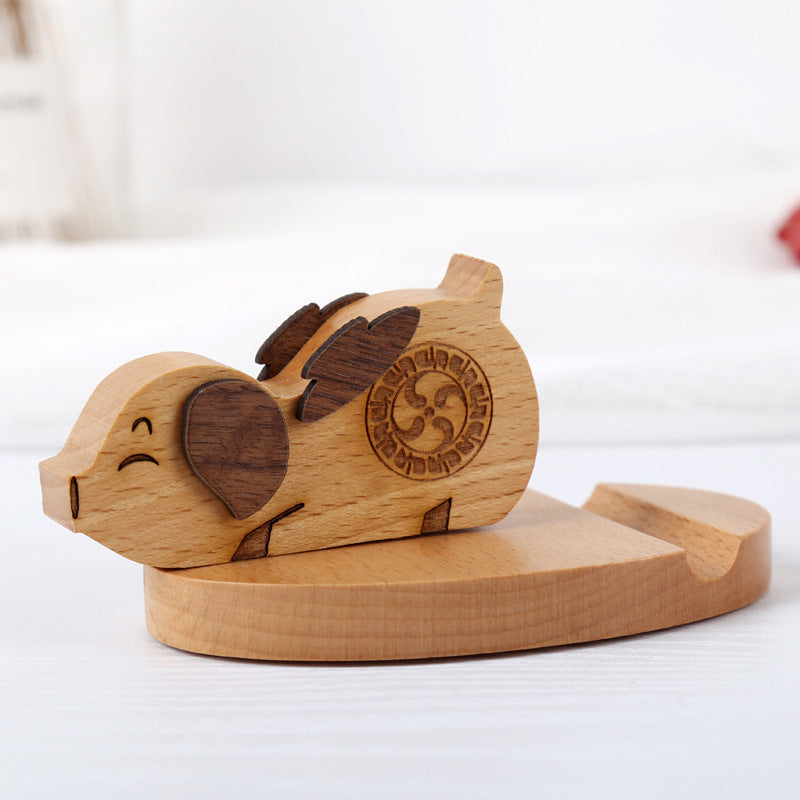 HKM-777875 Beech Wood Lazy Phone Holder – Custom Lettering Mobile Stand with Unique Animal Designs