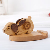 HKM-777875 Beech Wood Lazy Phone Holder – Custom Lettering Mobile Stand with Unique Animal Designs