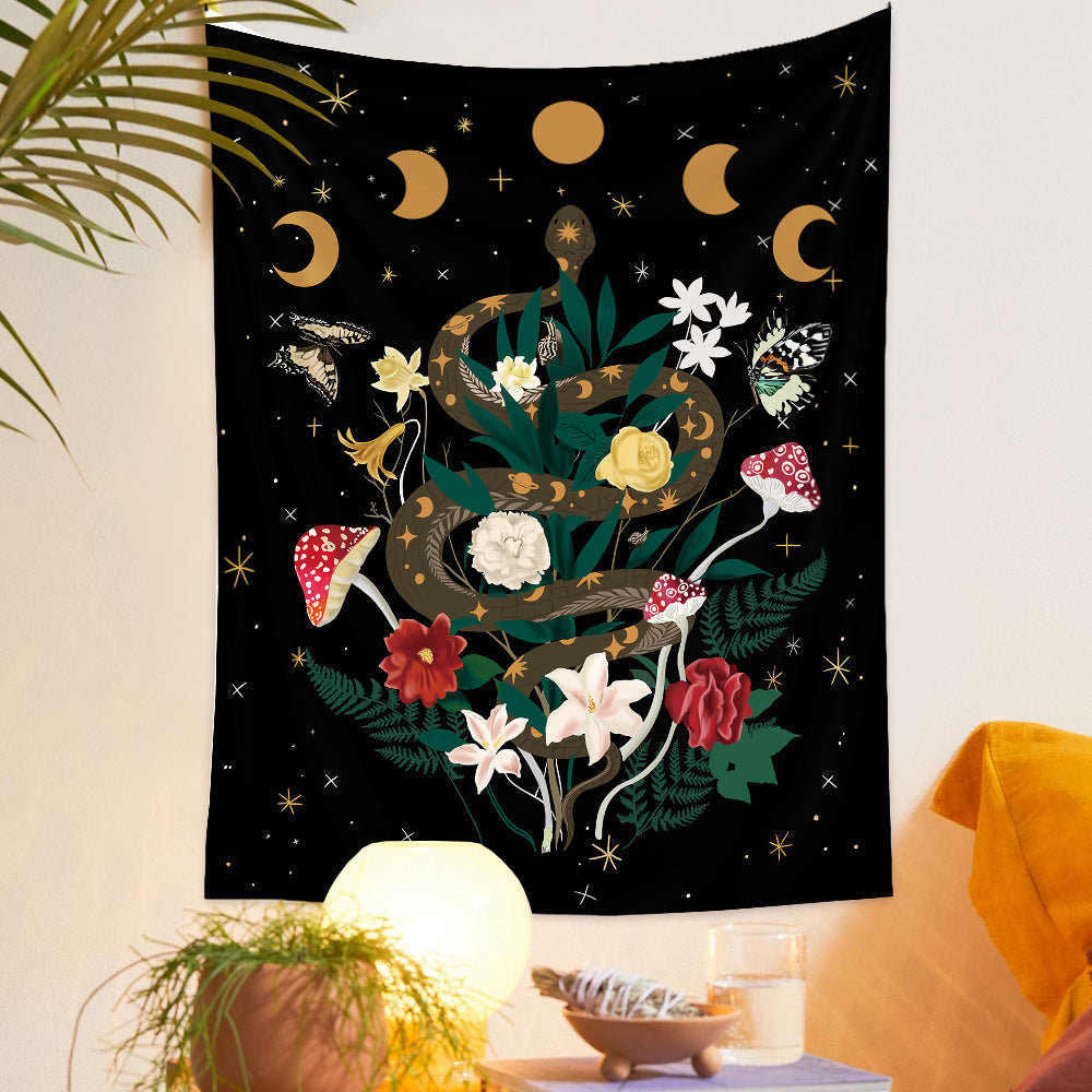 HKM-777875 European Retro Mushroom Plant Tapestry - Plush Fabric Wall Hanging Decoration in Various Sizes