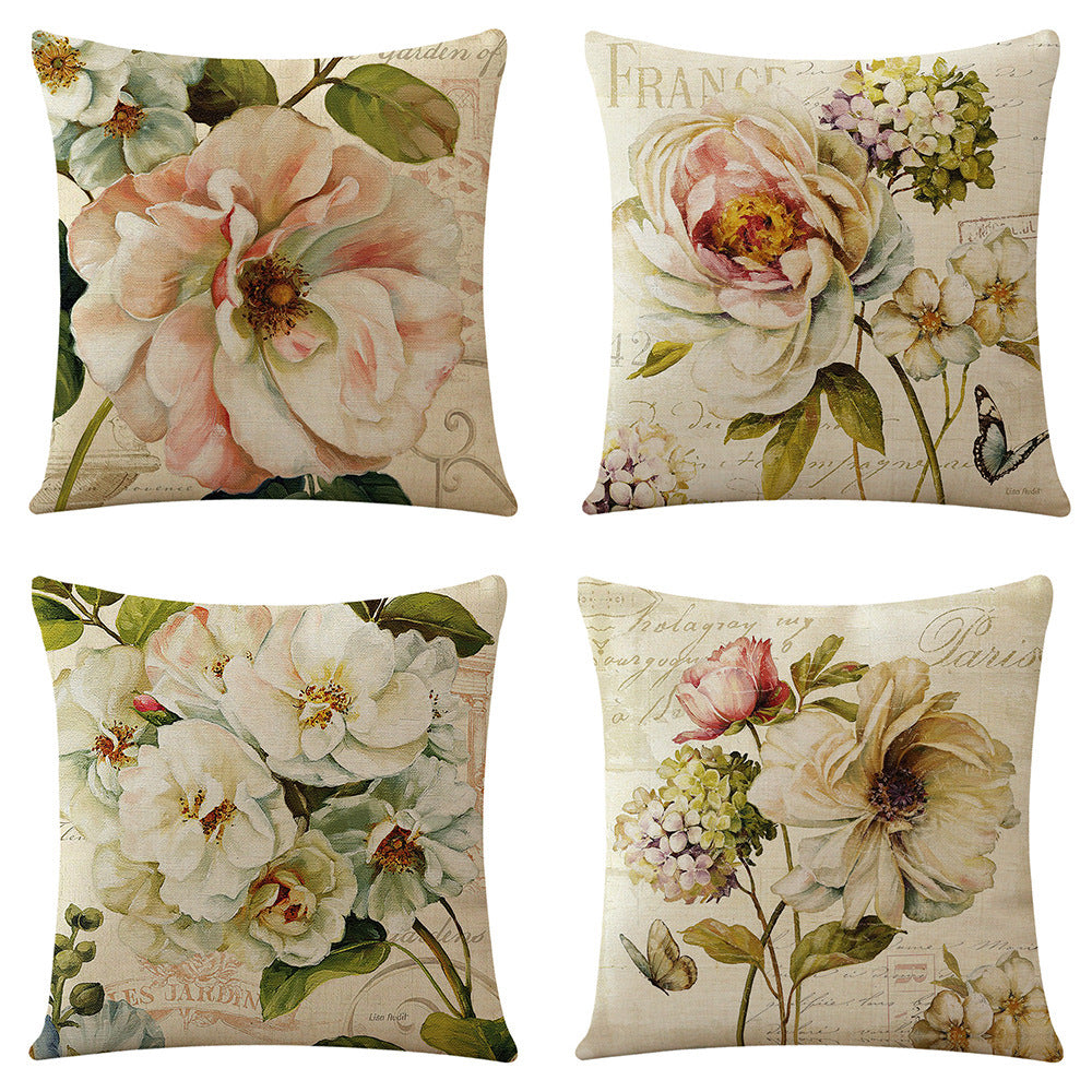 HKM-777875 Ocean Series Flax Pillow Cover - Landscape Design, Cotton and Linen, Size 45*45