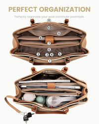 HKM-777875 Waterproof PU Leather 15.6-17.3 Inch Business Tote Bag for Women - Classic Office Briefcase