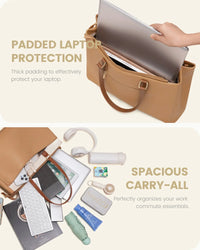 HKM-777875 Waterproof PU Leather 15.6-17.3 Inch Business Tote Bag for Women - Classic Office Briefcase