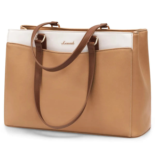 HKM-777875 Waterproof PU Leather 15.6-17.3 Inch Business Tote Bag for Women - Classic Office Briefcase